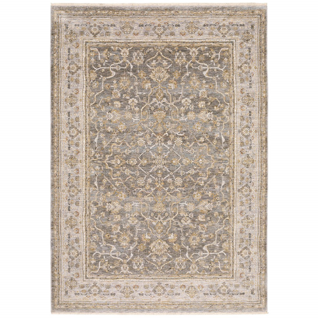 7' X 10' Beige Grey Machine Woven Oriental Indoor Arean Rug