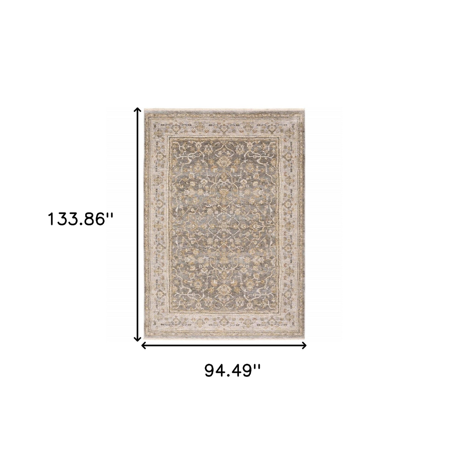 7' X 10' Beige Grey Machine Woven Oriental Indoor Arean Rug