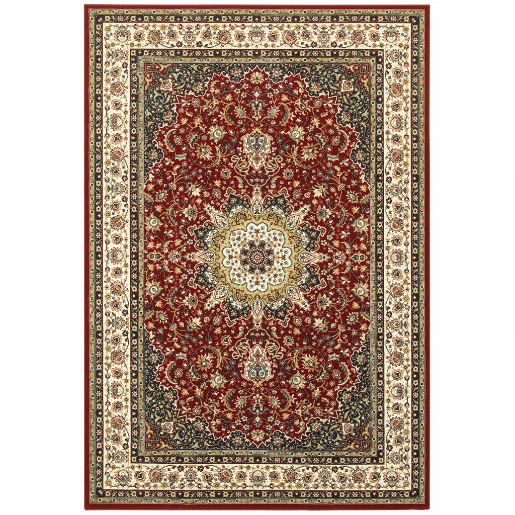 3' X 6' Red Ivory Machine Woven Oriental Indoor Area Rug