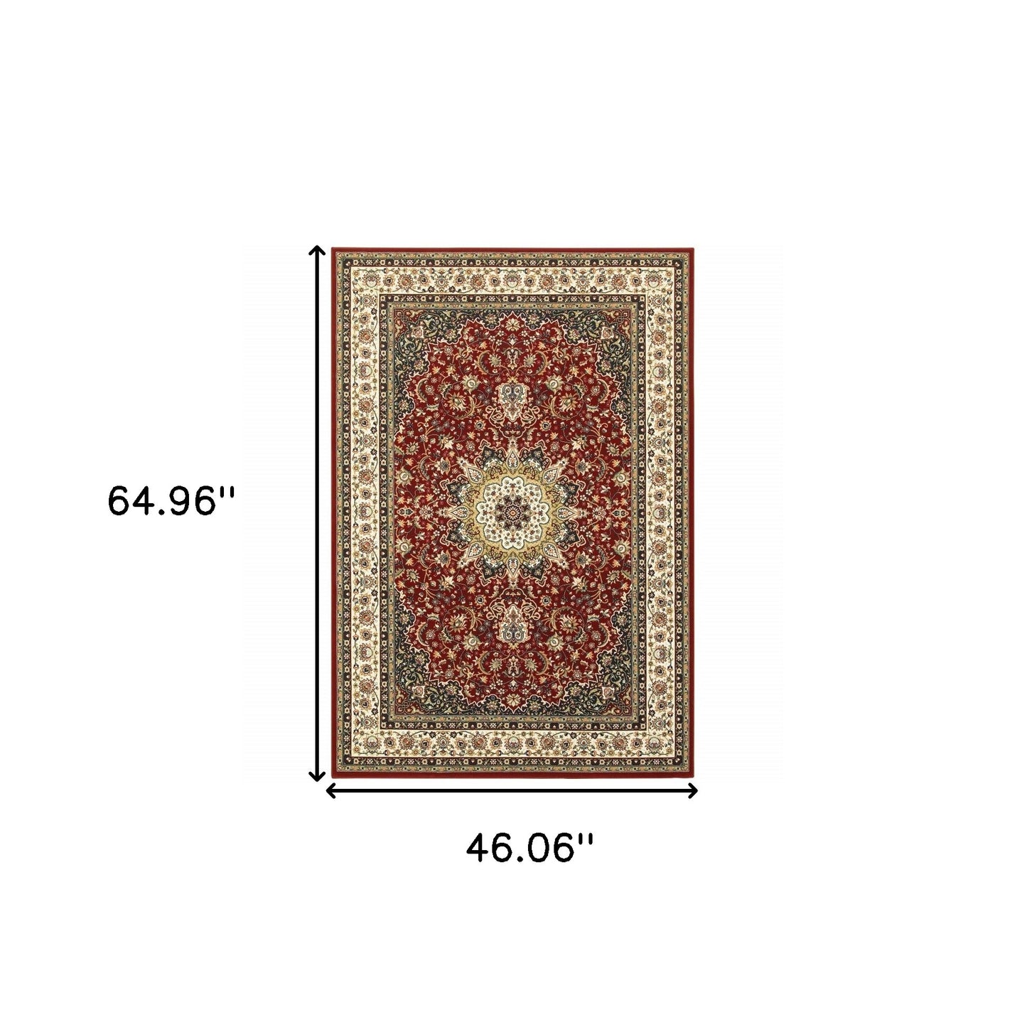 3' X 6' Red Ivory Machine Woven Oriental Indoor Area Rug