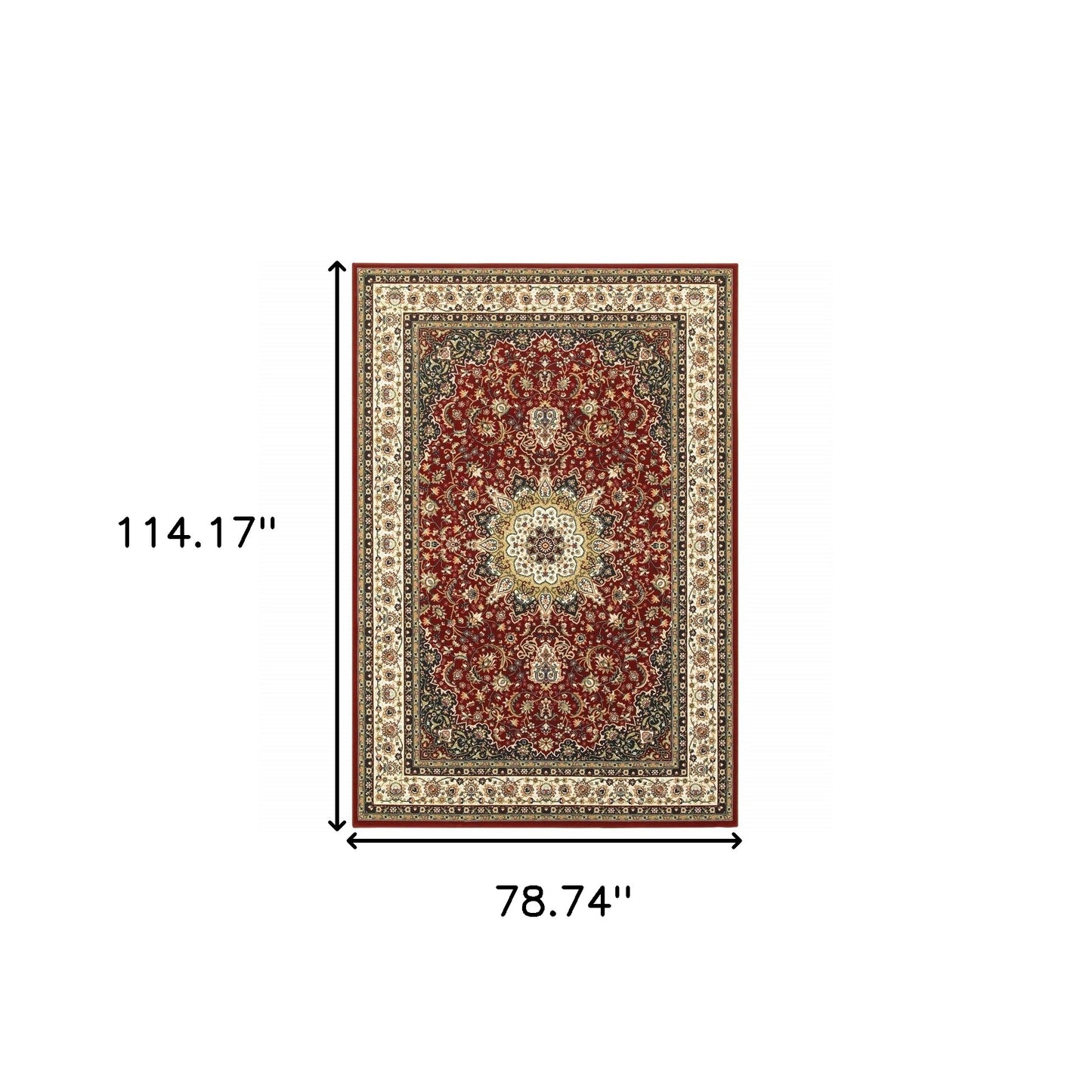 7' X 10' Red Ivory Machine Woven Oriental Indoor Area Rug