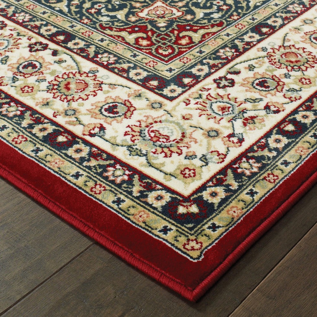 7' X 10' Red Ivory Machine Woven Oriental Indoor Area Rug