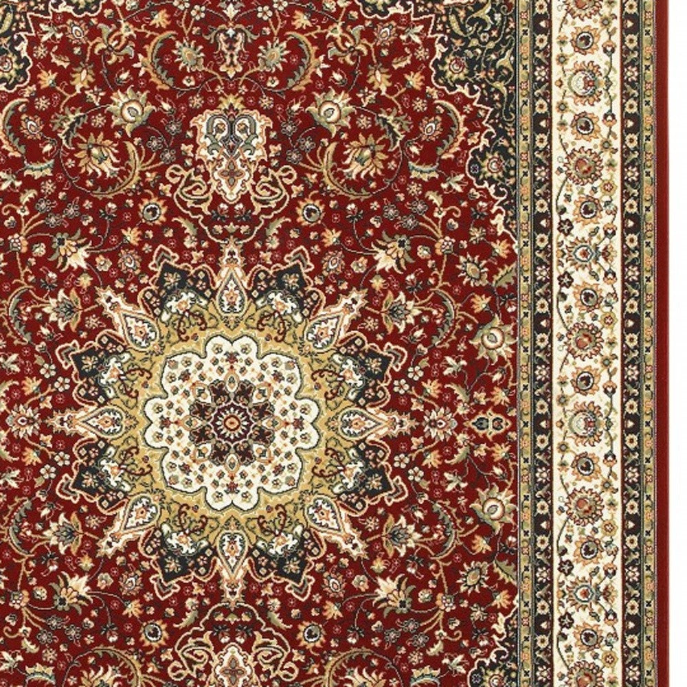 7' X 10' Red Ivory Machine Woven Oriental Indoor Area Rug