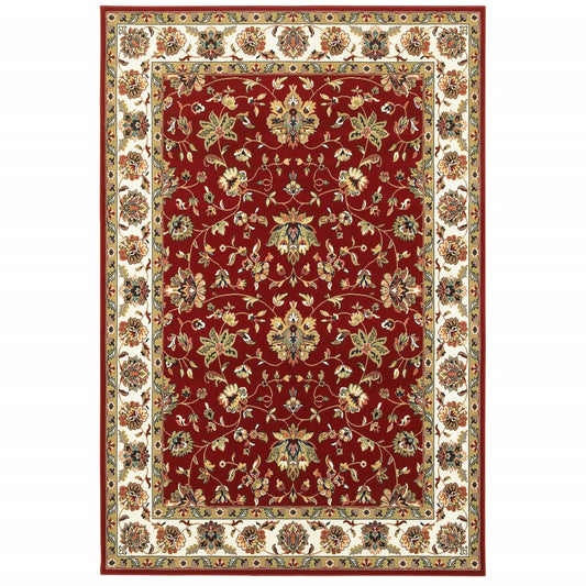 5' X 8' Red and Ivory Oriental Power Loom Area Rug