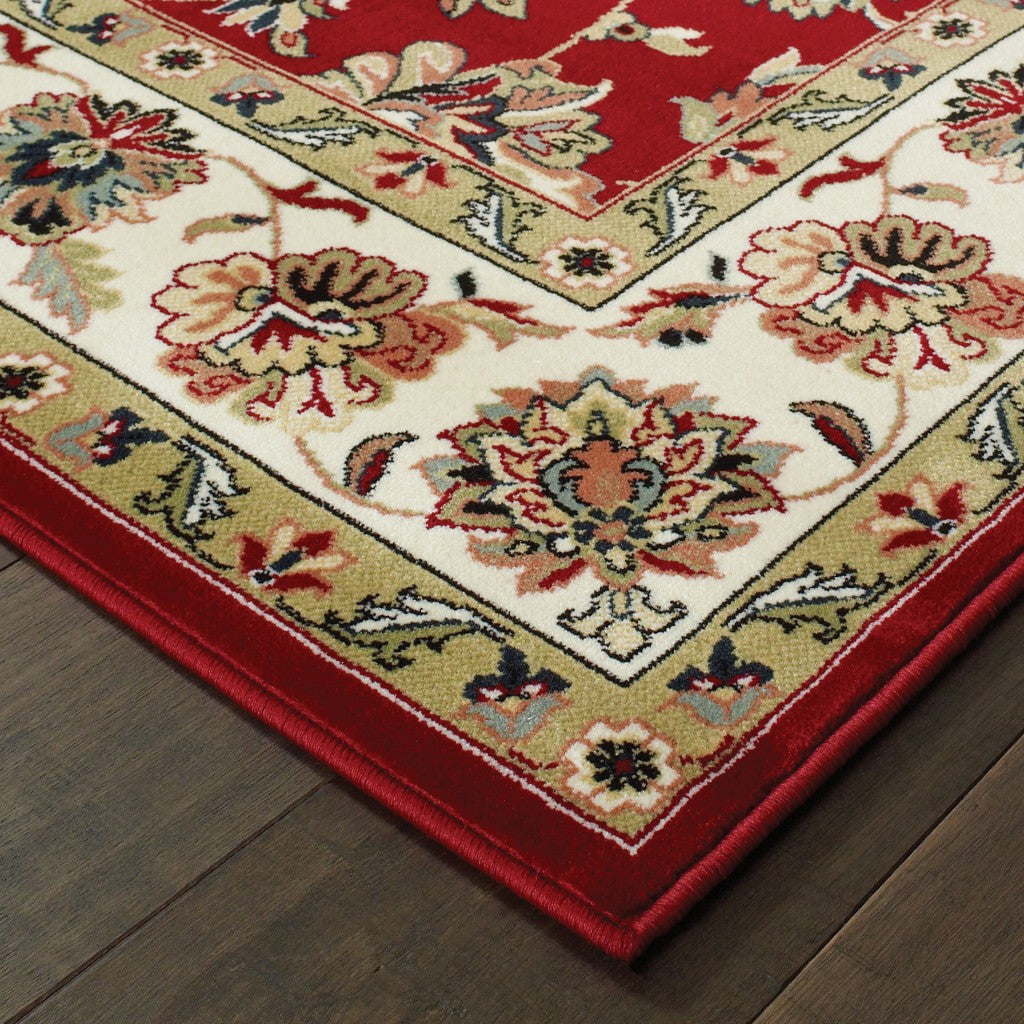 9' X 12' Red Ivory Machine Woven Floral Oriental Indoor Area Rug