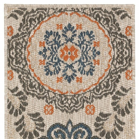 5' X 7' Blue and Gray Moroccan Indoor Outdoor Area Rug