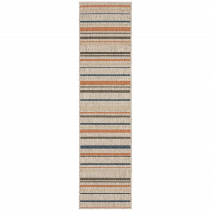 8' Blue And Gray Striped Indoor Outdoor Area Rug