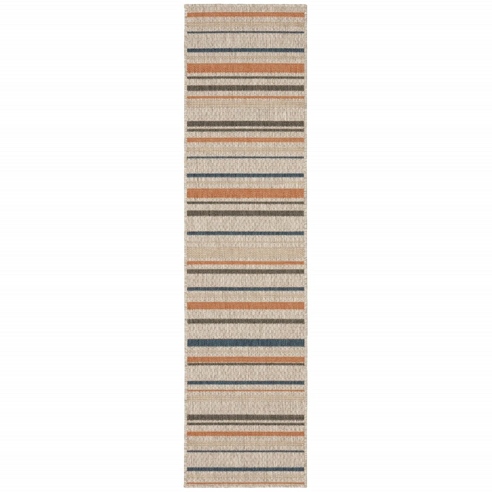 7' X 9' Blue And Gray Striped Indoor Outdoor Area Rug