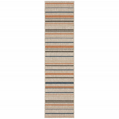10' X 13' Blue And Gray Striped Indoor Outdoor Area Rug