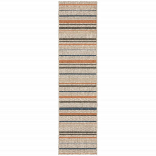 8' X 10' Blue And Gray Striped Indoor Outdoor Area Rug