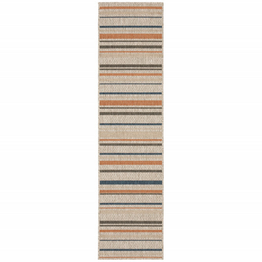 8' x 10' Blue and Gray Striped Indoor Outdoor Area Rug