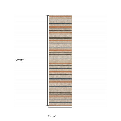 8' Blue And Gray Striped Indoor Outdoor Area Rug