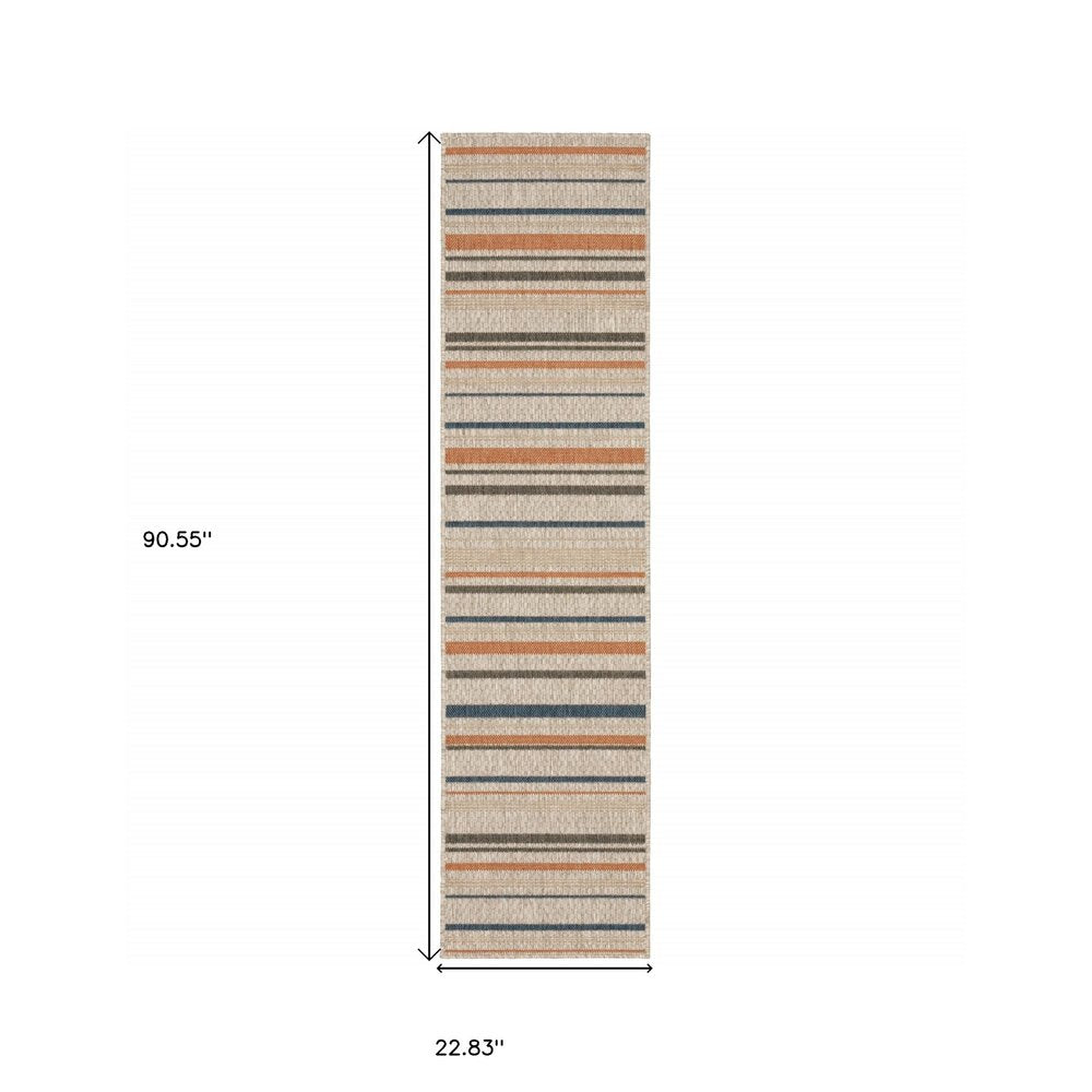 8' Blue And Gray Striped Indoor Outdoor Area Rug