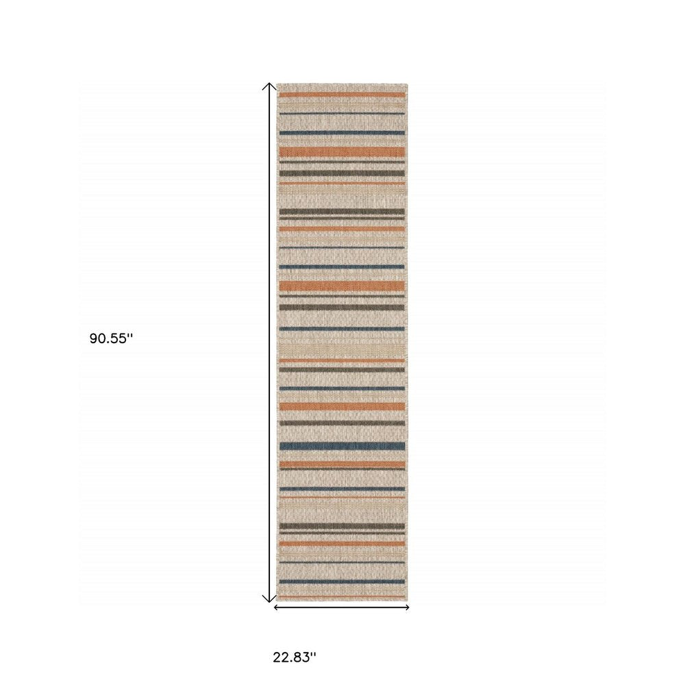 10' X 13' Blue And Gray Striped Indoor Outdoor Area Rug