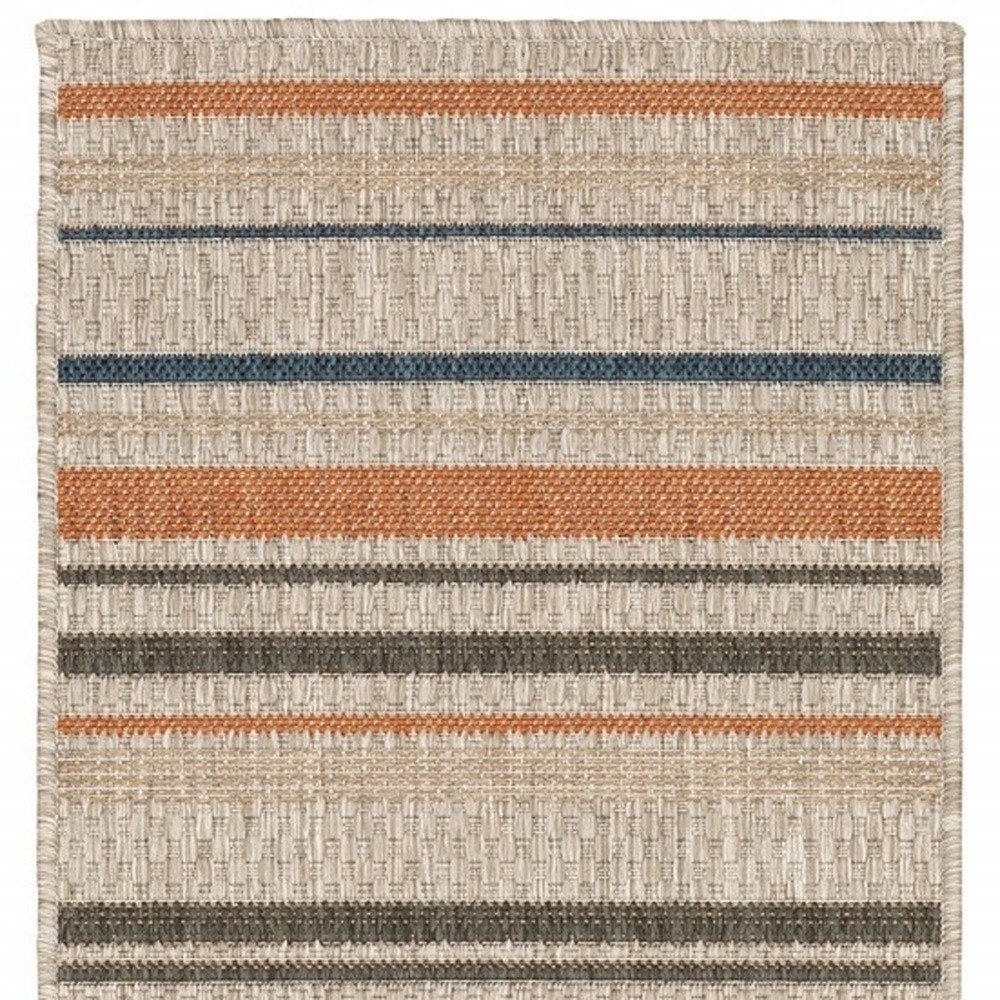 10' X 13' Blue And Gray Striped Indoor Outdoor Area Rug