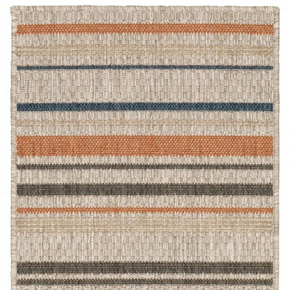10' X 13' Blue And Gray Striped Indoor Outdoor Area Rug