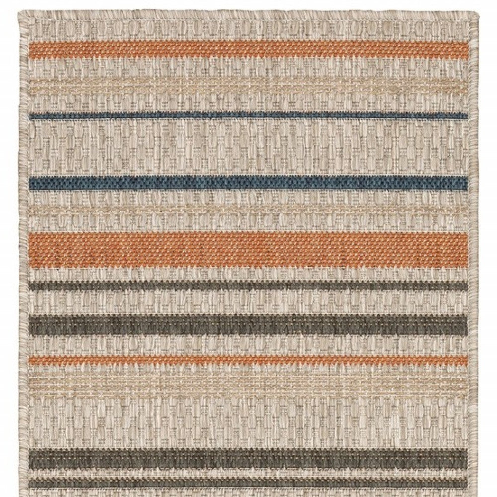 5' X 7' Blue and Gray Striped Indoor Outdoor Area Rug