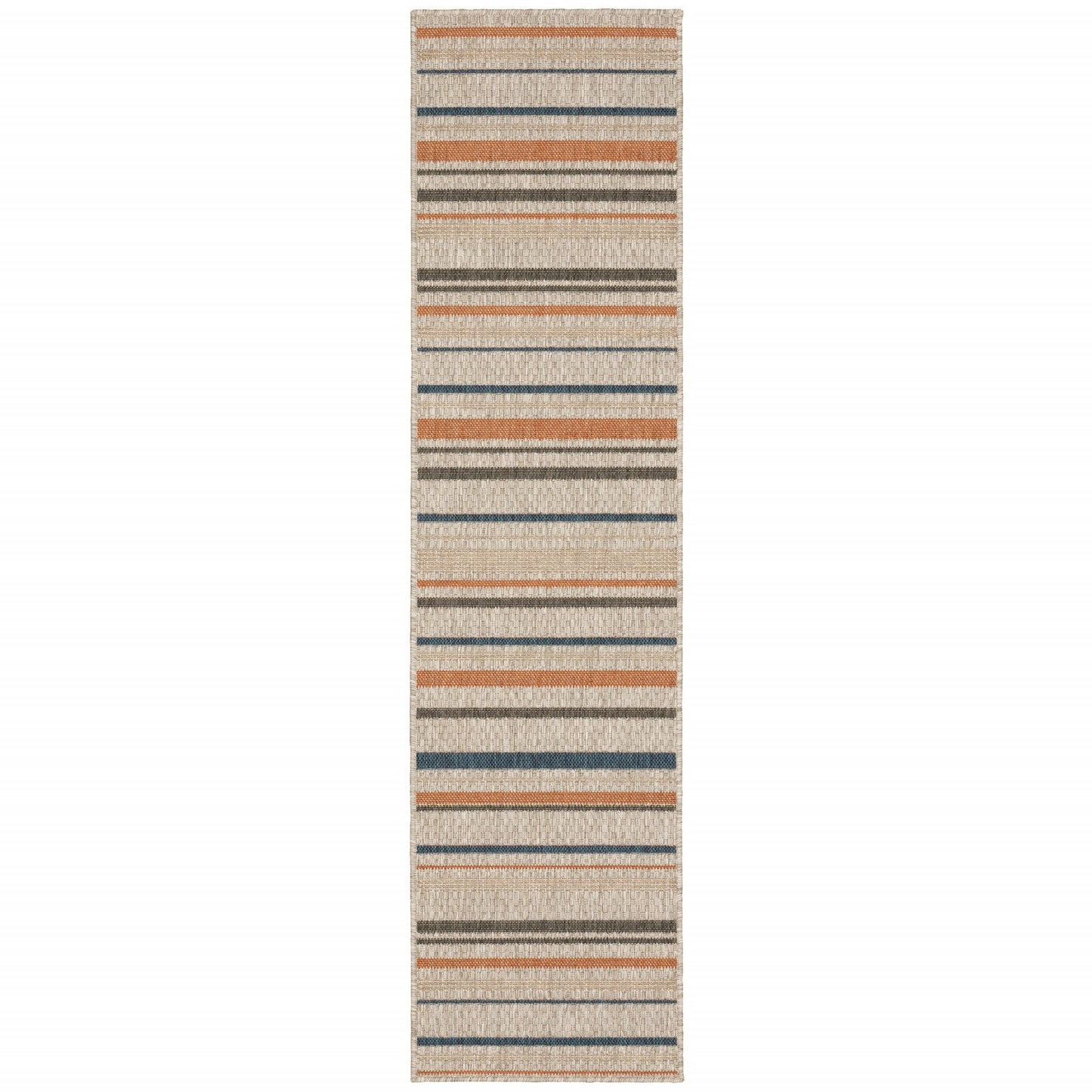 2' X 8' Blue and Gray Striped Indoor Outdoor Area Rug