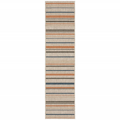 7' X 9' Blue And Gray Striped Indoor Outdoor Area Rug