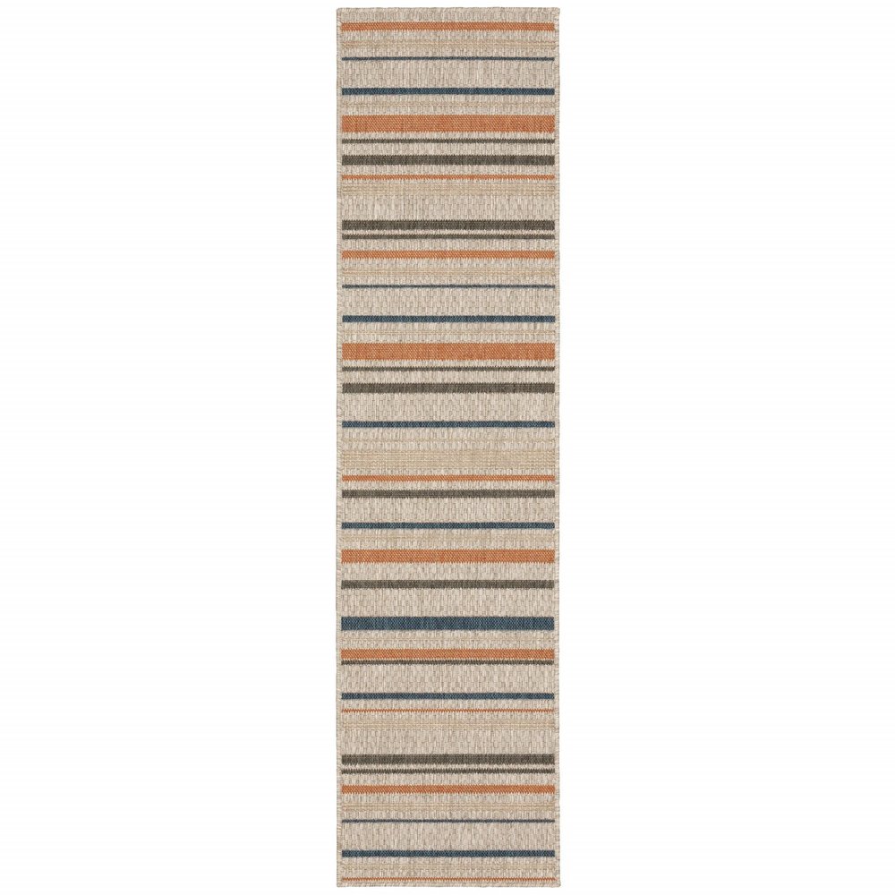 8' Blue And Gray Striped Indoor Outdoor Area Rug