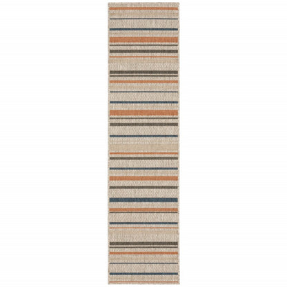8' Blue And Gray Striped Indoor Outdoor Area Rug