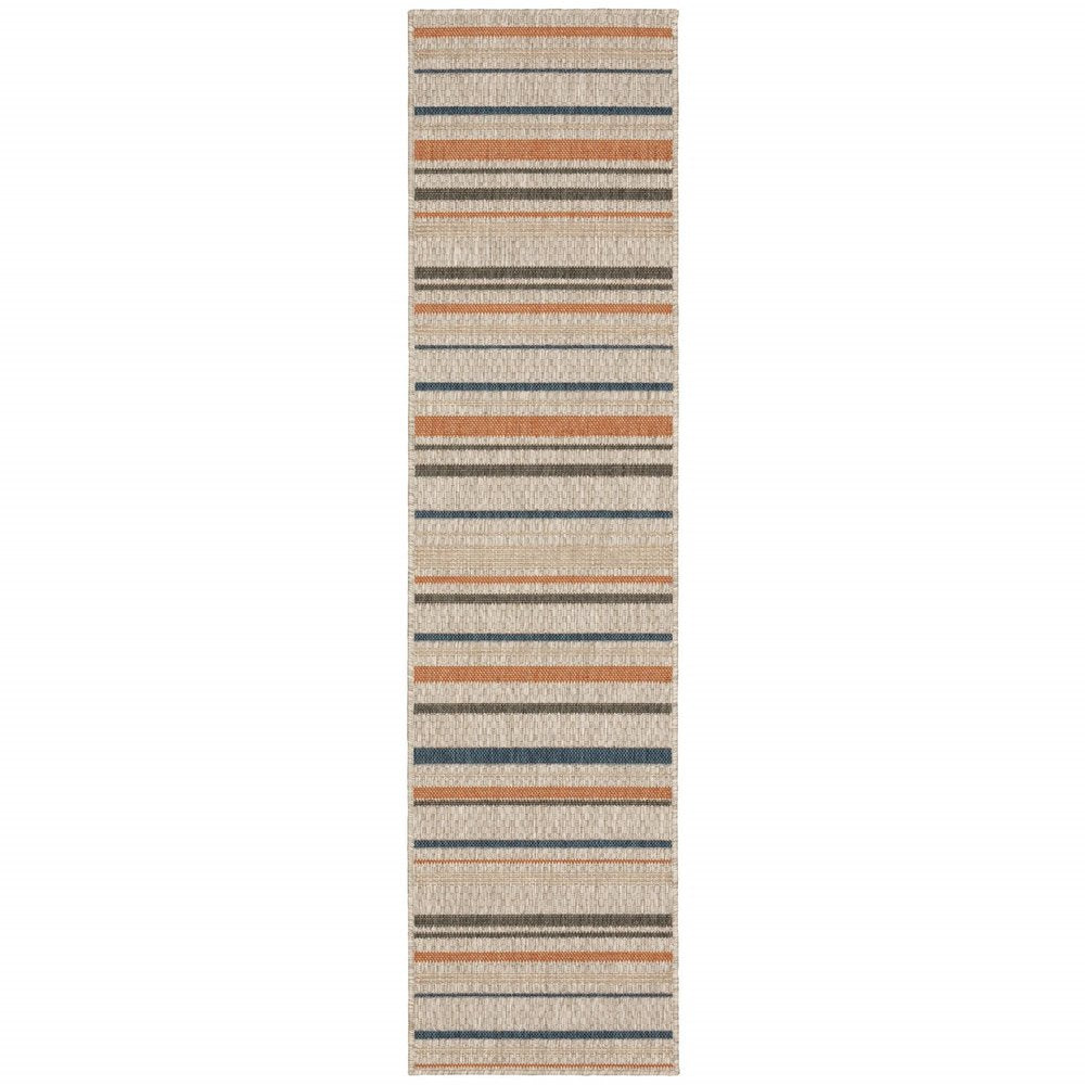 10' X 13' Blue And Gray Striped Indoor Outdoor Area Rug