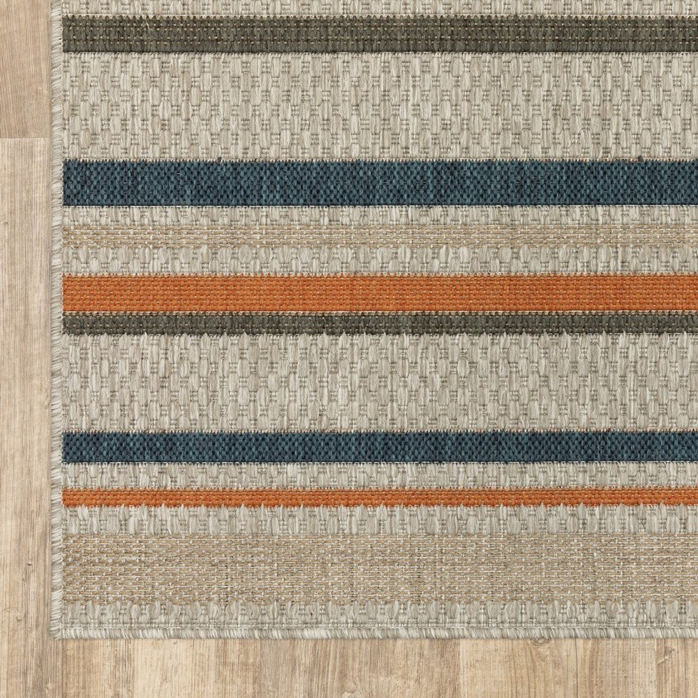 8' Blue And Gray Striped Indoor Outdoor Area Rug