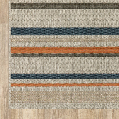 8' Blue And Gray Striped Indoor Outdoor Area Rug