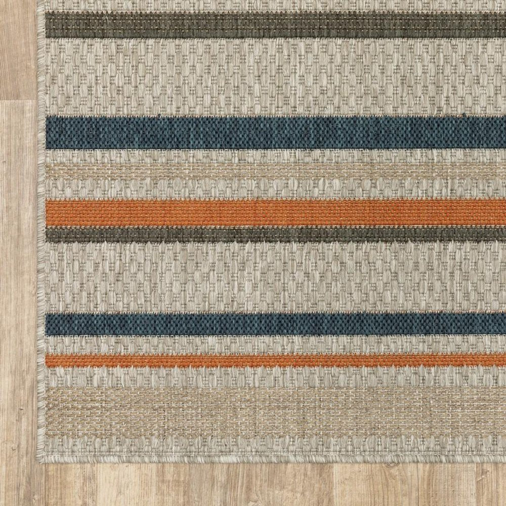 10' X 13' Blue And Gray Striped Indoor Outdoor Area Rug
