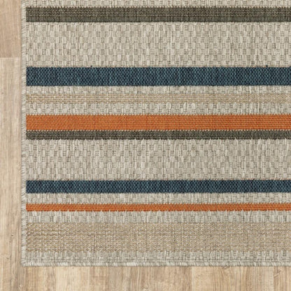 7' X 9' Blue And Gray Striped Indoor Outdoor Area Rug