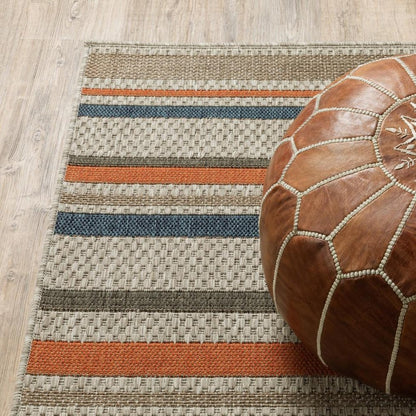 10' X 13' Blue And Gray Striped Indoor Outdoor Area Rug