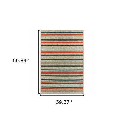 10' X 13' Blue And Gray Striped Indoor Outdoor Area Rug