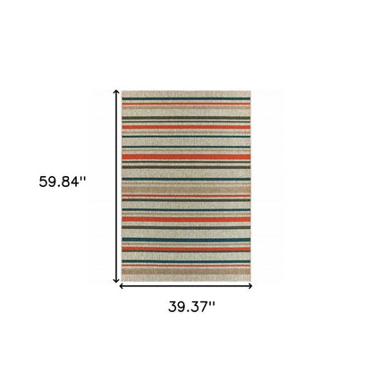 8' Blue And Gray Striped Indoor Outdoor Area Rug