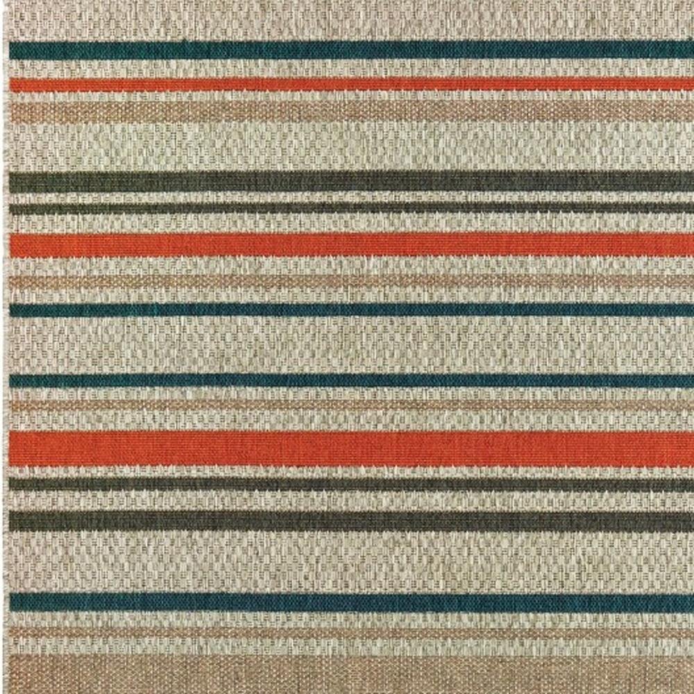 10' X 13' Blue And Gray Striped Indoor Outdoor Area Rug