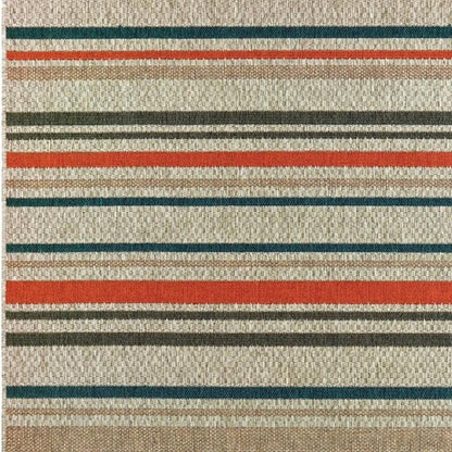 7' X 9' Blue And Gray Striped Indoor Outdoor Area Rug