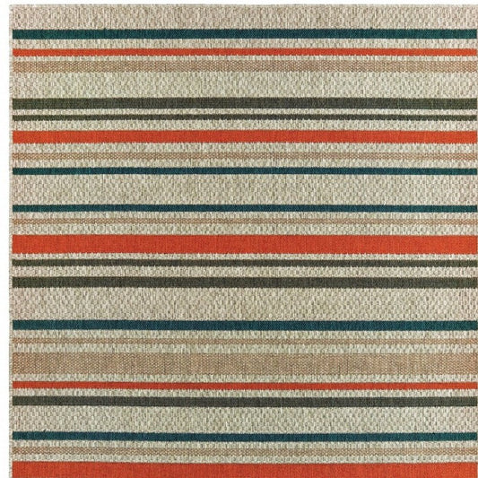 8' Blue And Gray Striped Indoor Outdoor Area Rug