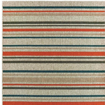 7' X 9' Blue And Gray Striped Indoor Outdoor Area Rug