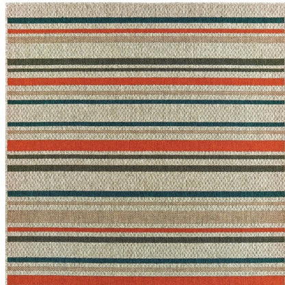 8' Blue And Gray Striped Indoor Outdoor Area Rug