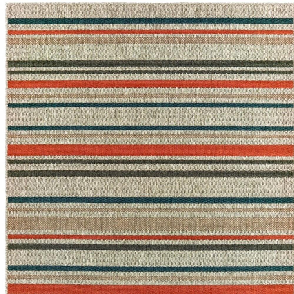 10' X 13' Blue And Gray Striped Indoor Outdoor Area Rug