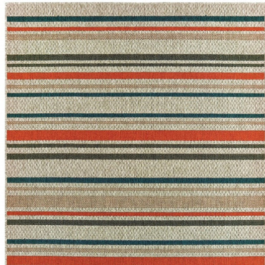 5' X 7' Blue and Gray Striped Indoor Outdoor Area Rug