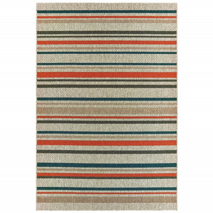 10' X 13' Blue And Gray Striped Indoor Outdoor Area Rug