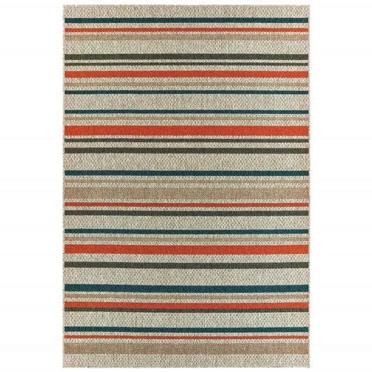 8' Blue And Gray Striped Indoor Outdoor Area Rug