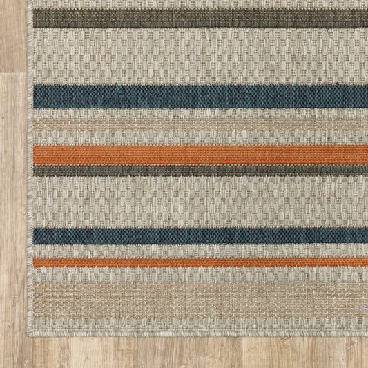 7' X 9' Blue and Gray Striped Indoor Outdoor Area Rug