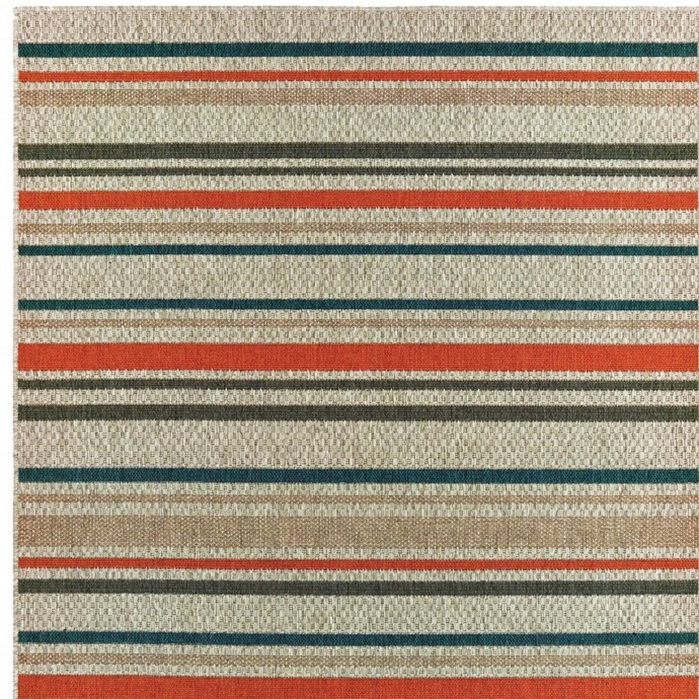 8' Blue And Gray Striped Indoor Outdoor Area Rug