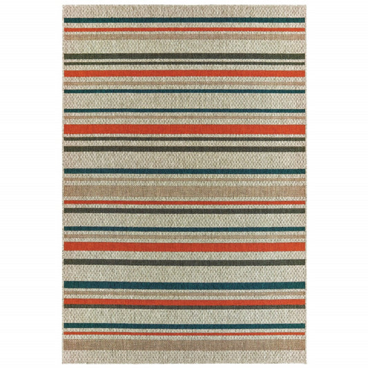 2' X 8' Blue and Gray Striped Indoor Outdoor Area Rug
