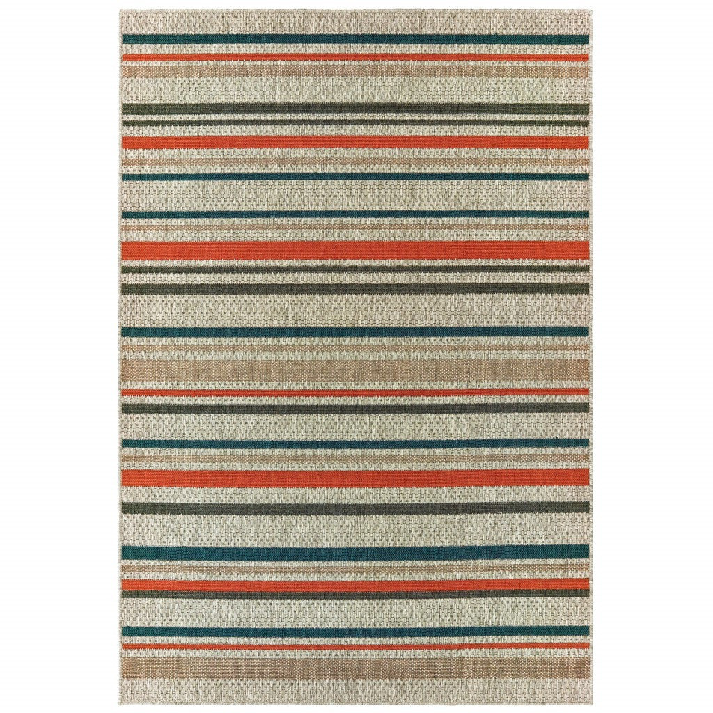 2' X 8' Blue and Gray Striped Indoor Outdoor Area Rug