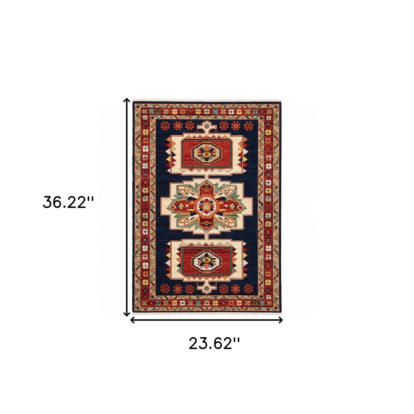 2' X 3' Blue Red Machine Woven Medallions Indoor Area Rug