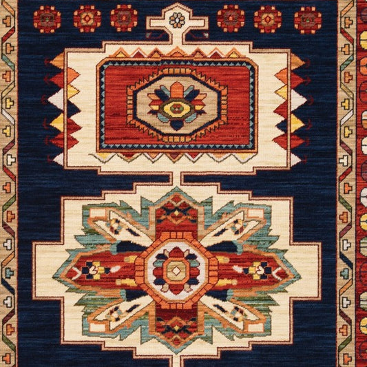 3' X 5' Blue Red Machine Woven Medallions Indoor Area Rug