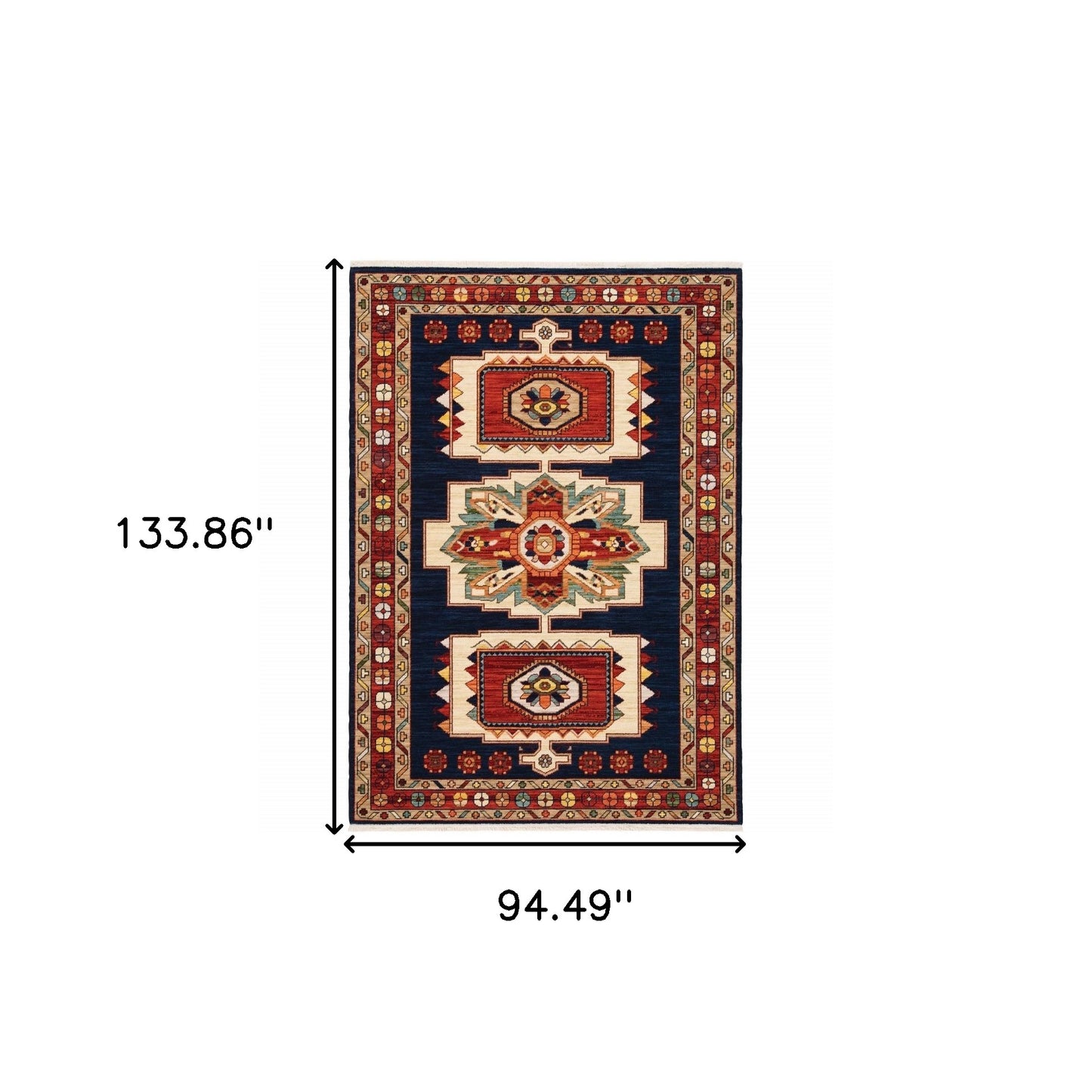 2' X 3' Blue Red Machine Woven Medallions Indoor Area Rug