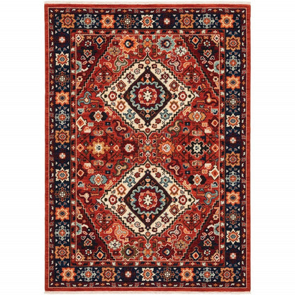 2' X 3' Red Blue Machine Woven Oriental Indoor Area Rug